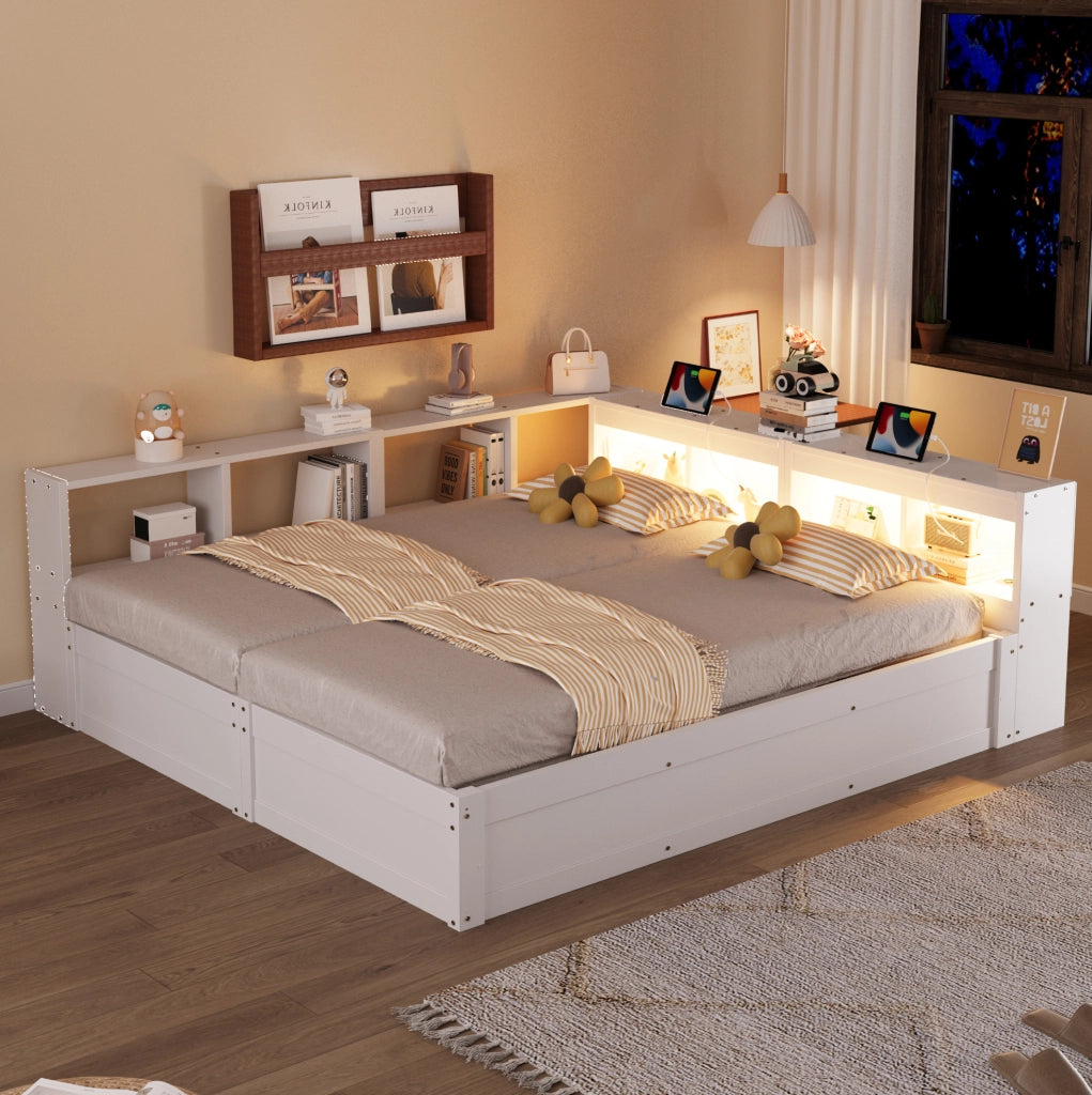 Letto multifunzione 90/180x200 cm con LED, prese e contenitore