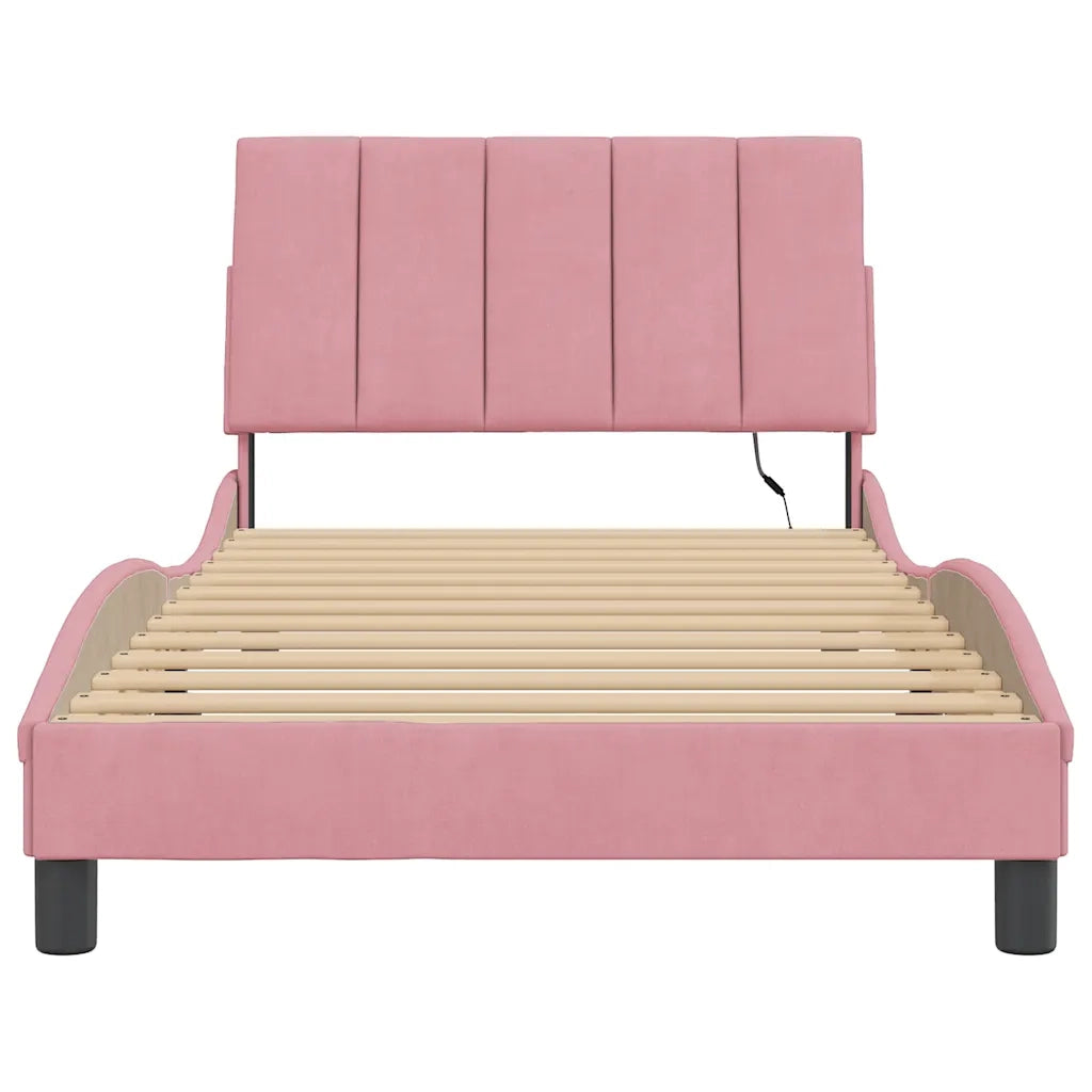 Giroletto con LED senza Materasso Hanko Rosa 100x200 cm in Velluto
