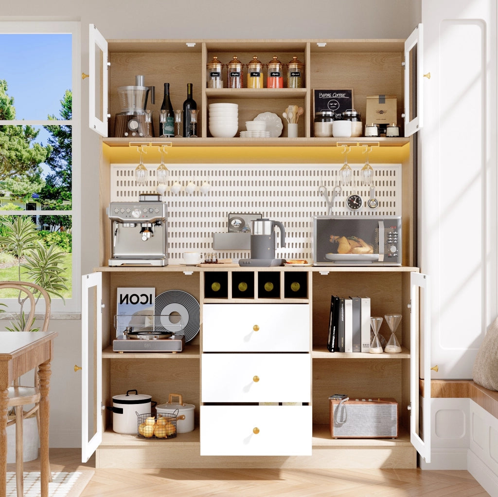 Mobile alto da cucina bianco con LED Smart e portabottiglie