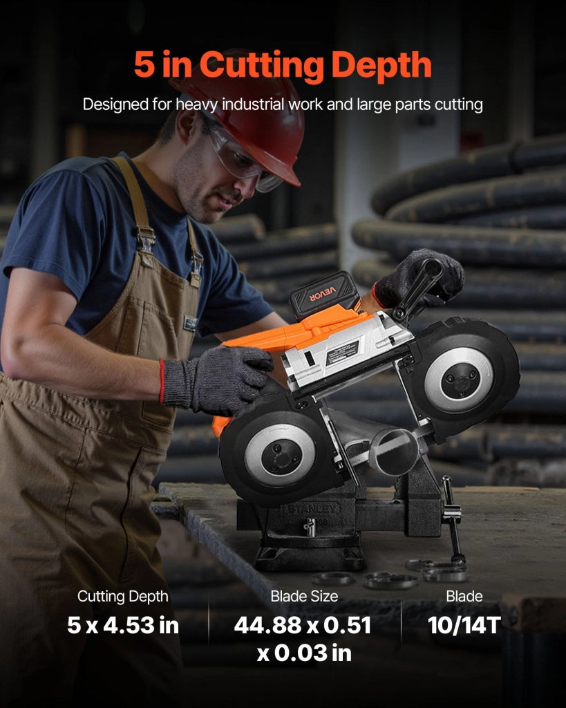 Troncatrice a Nastro Portatile 20V 360W Motore Brushless Batteria 4,0Ah Taglio 127mm Velocità Variabile per Fai da Te e Officina