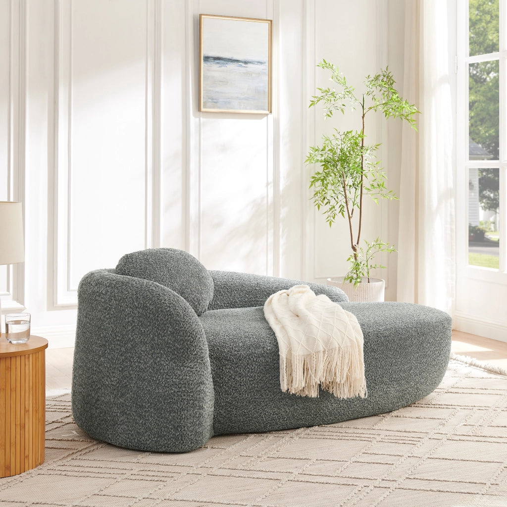 Divano dritto in Teddy con cuscino poggiatesta e design arrotondato, Grigio scuro