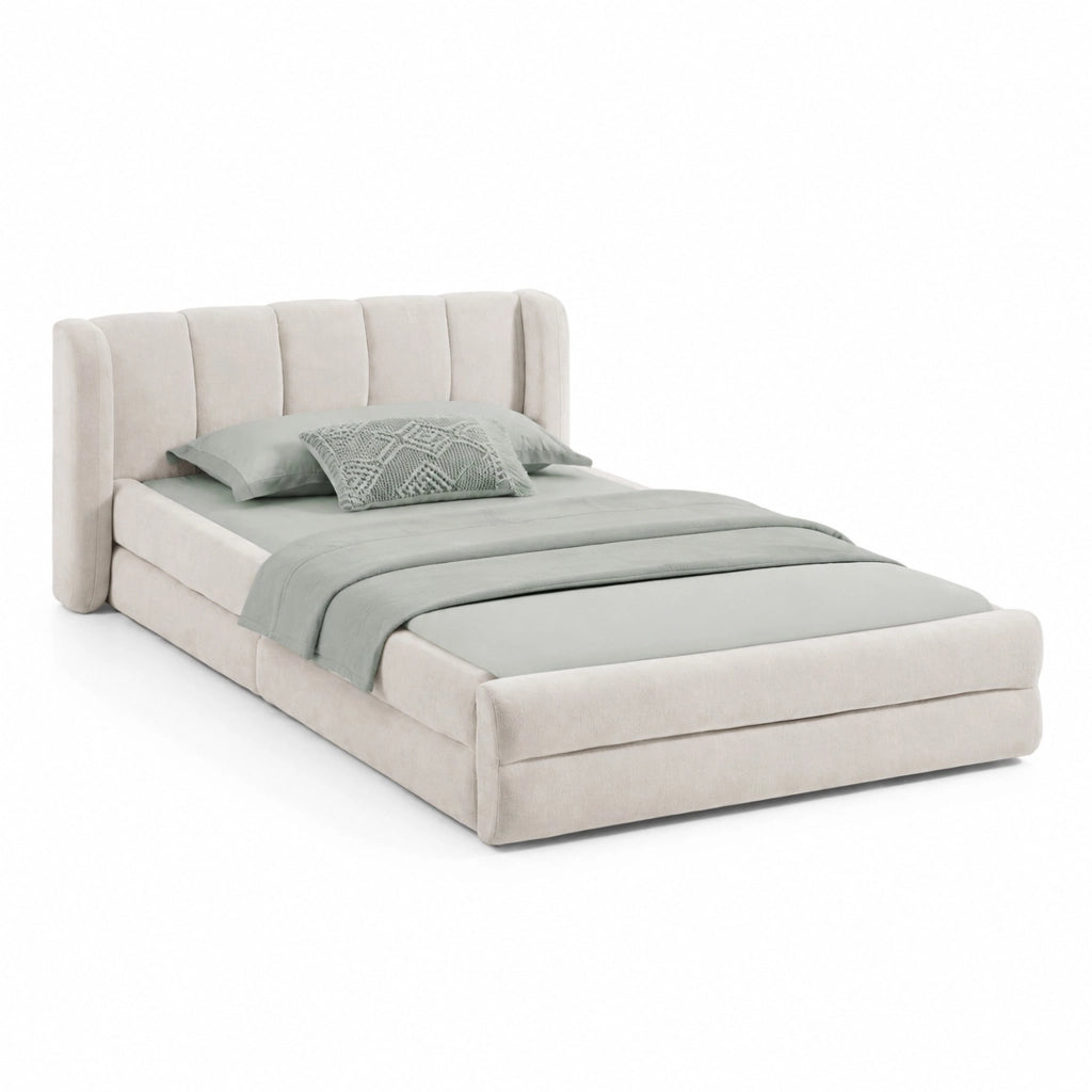 Letto singolo imbottito 90x200 cm in ciniglia beige
