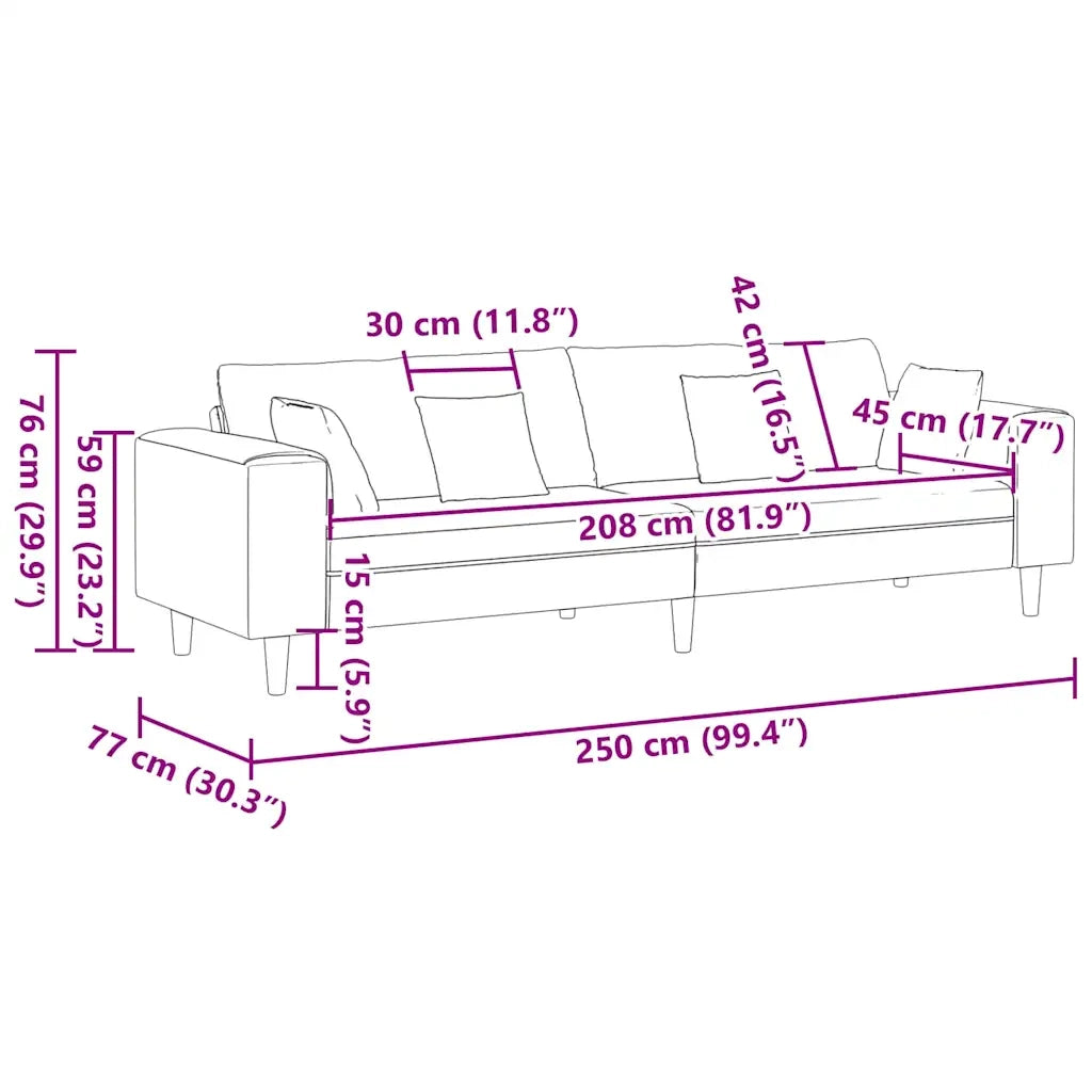 Divano Crema 250 x 77 x 76 cm Velluto 3335160