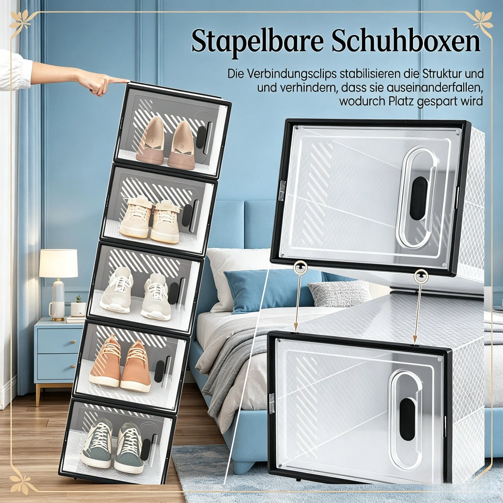 SCATOLA Scarpe Impilabile 25x18,5x35,5 cm Plastica Nera/Trasparente Set da 18 pezzi