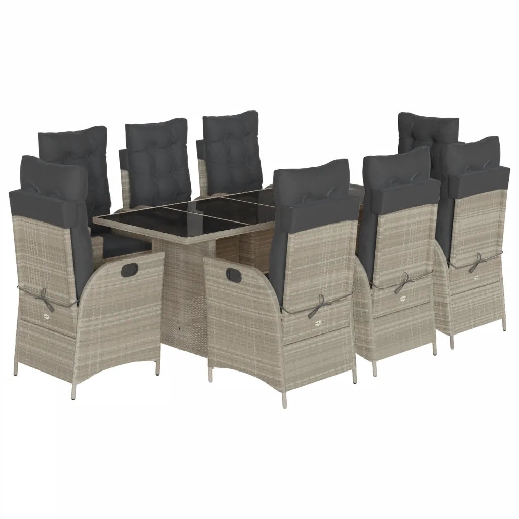 Set Pranzo da Giardino 9pz con Cuscini Grigio Chiaro Polyrattan 3213132