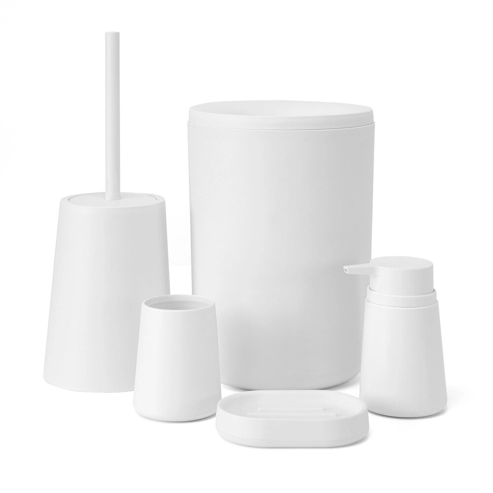 Pattumiera bagno in plastica bianco crema design tondo Pop