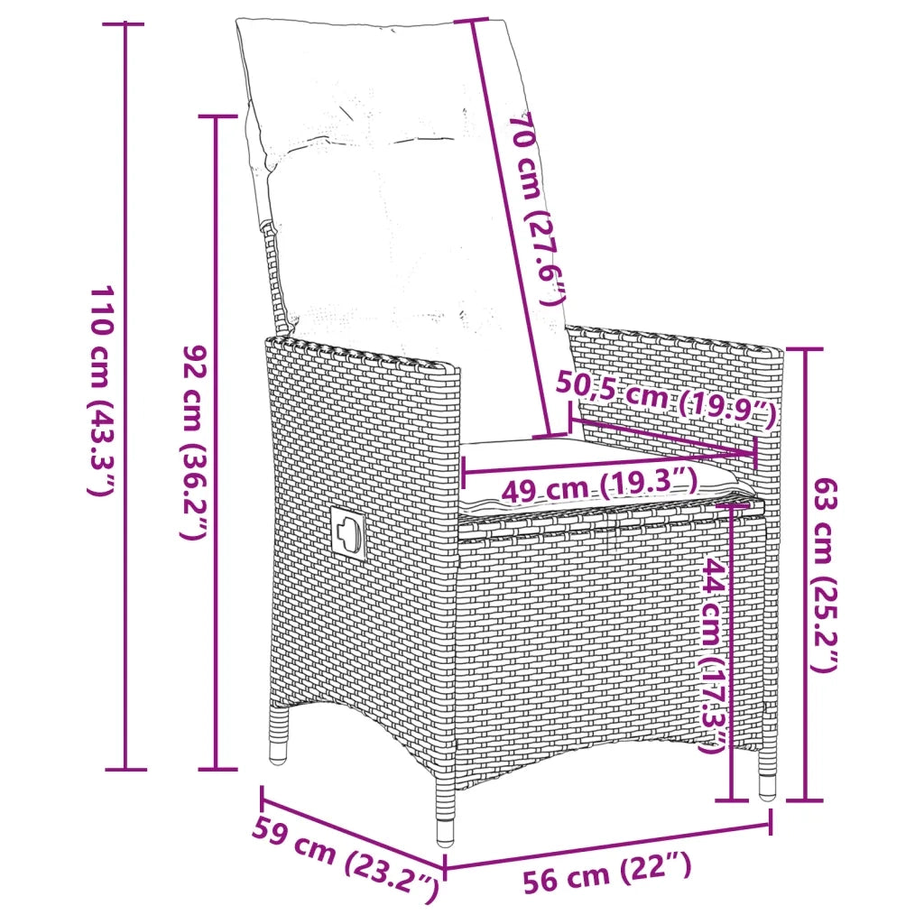 Set da Pranzo da Giardino 5 pz Nero con Cuscini in Polyrattan 3276692