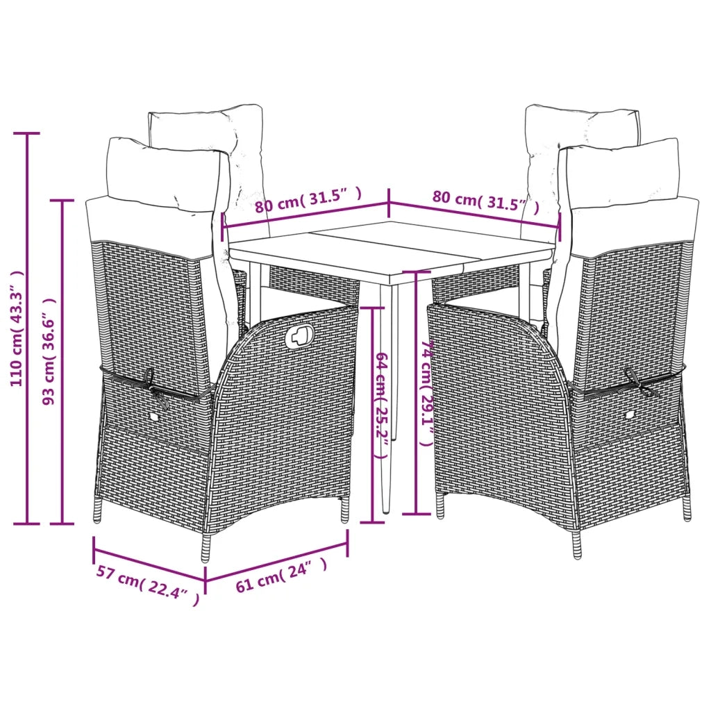 Set Pranzo da Giardino 5 pz con Cuscini Beige Misto Polyrattan 3213449