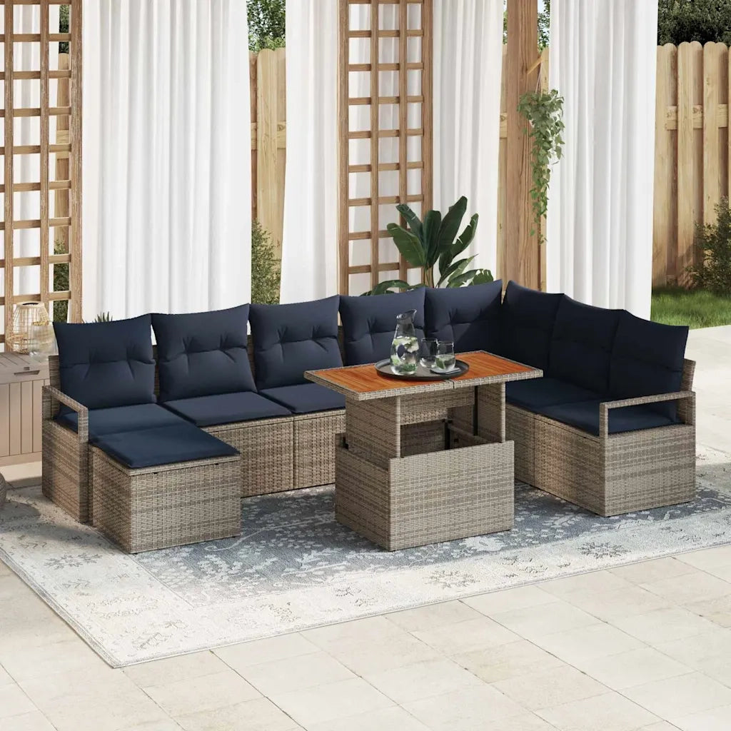 Set da Pranzo per Giardino con cuscino 9 pcs Grigio e Blu Navy 3349751