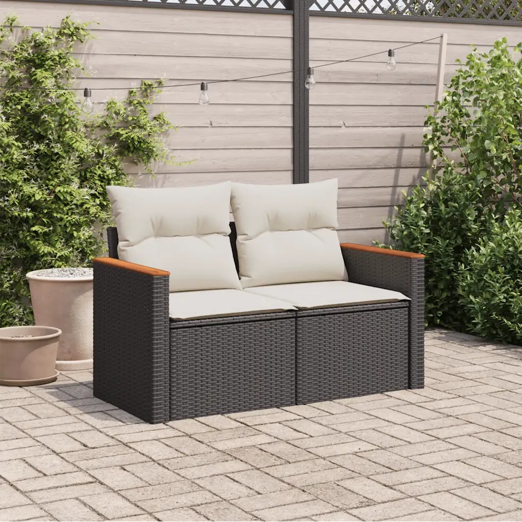 Divano da Giardino con Cuscini a 2 Posti Nero in Polyrattan 366008