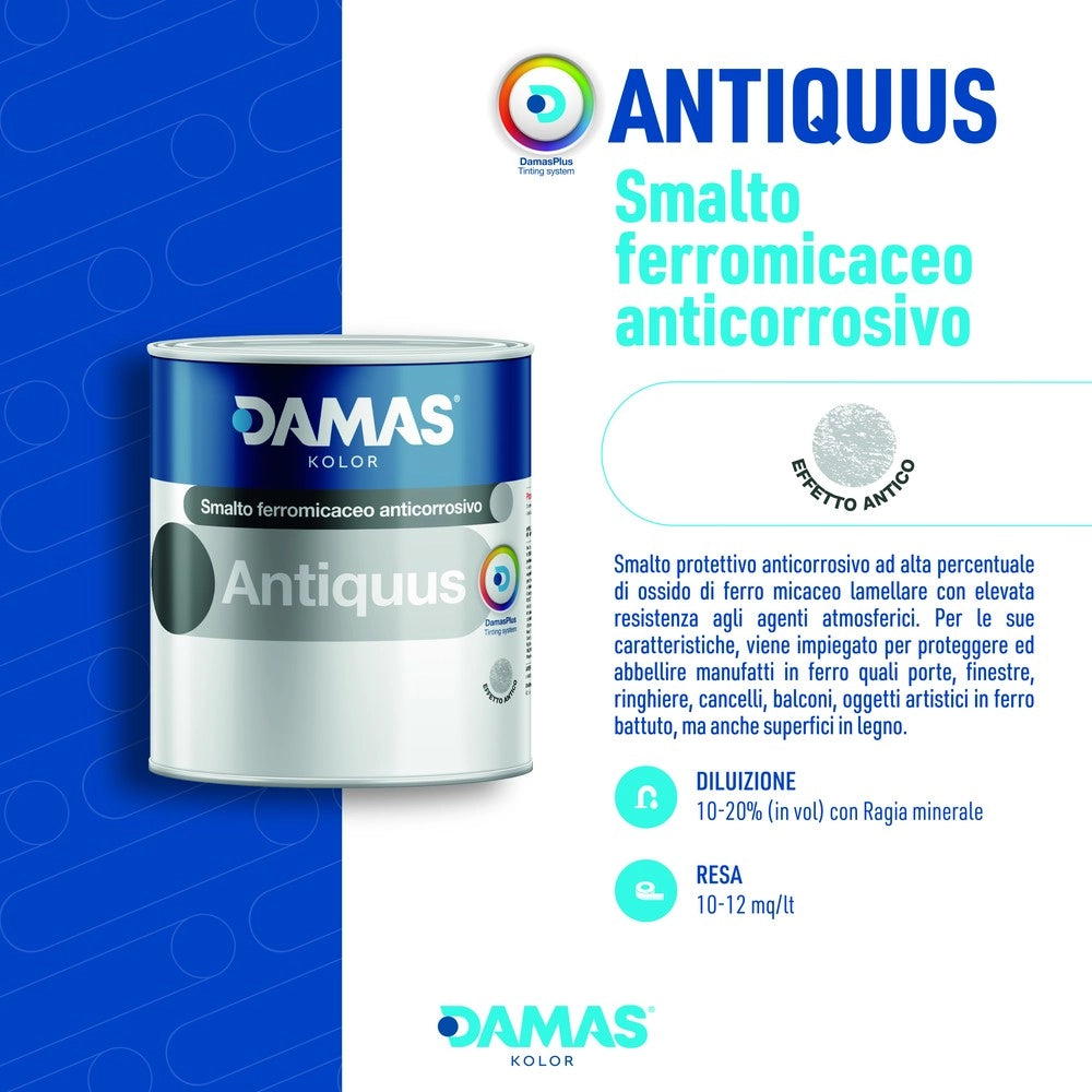 Damas antiquus smalto ferromicaceo antichizzato effetto ferro battuto *** formato 0,750 lt, colore- 018g grigio scuro...