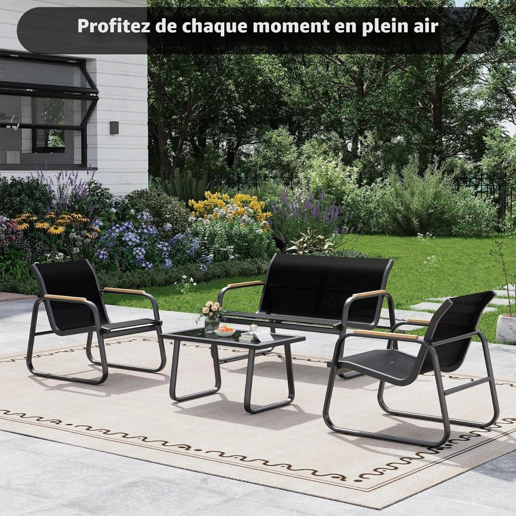 Set di mobili da giardino in 4 pezzi; in acciaio e Textilene; ideale per terrazze.