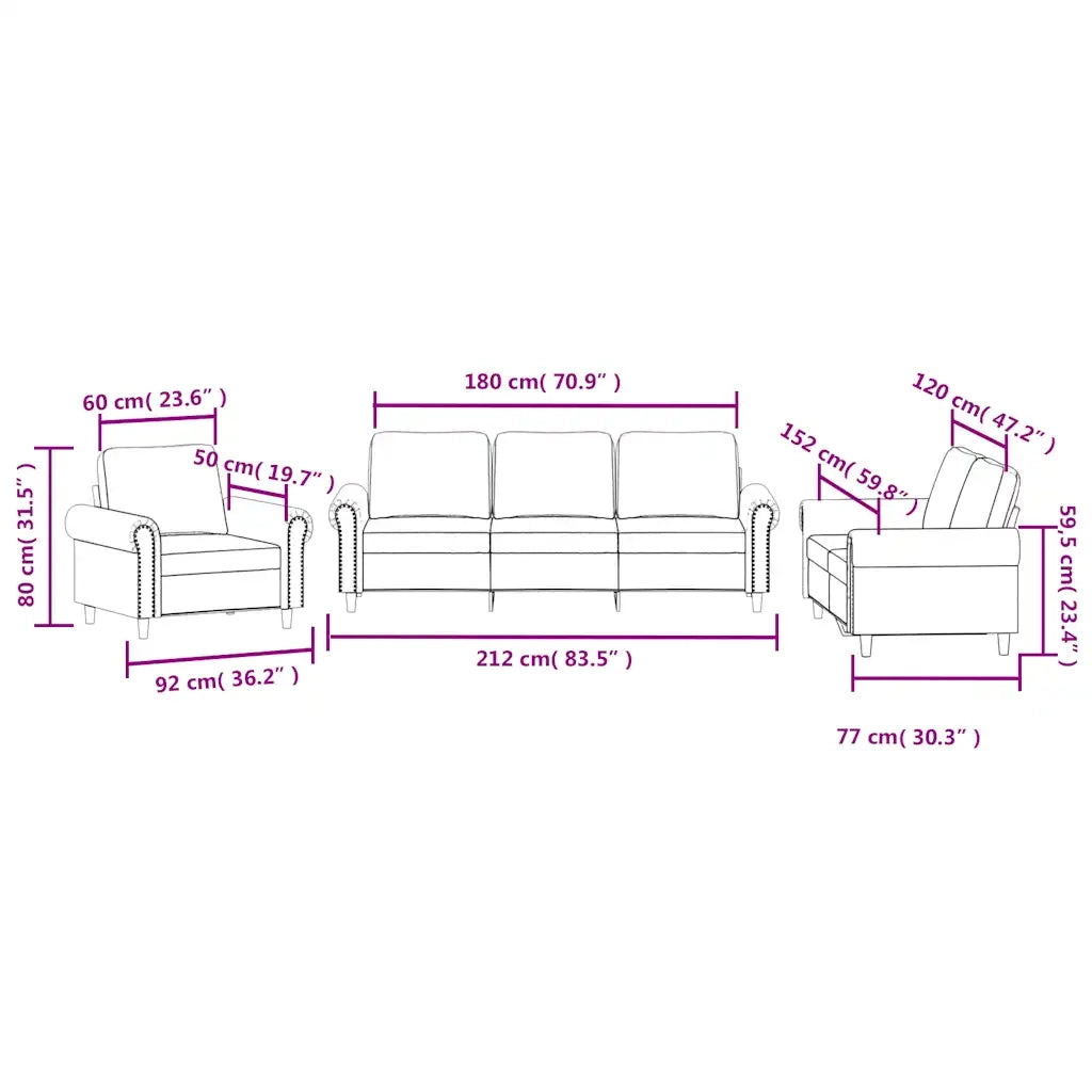 Set di Divani 3 pz con Cuscini Marrone in Velluto 3202177