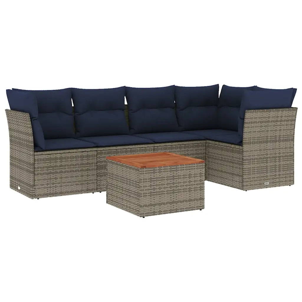 Set Divani da Giardino 6 pz con Cuscini Grigio in Polyrattan 3223632