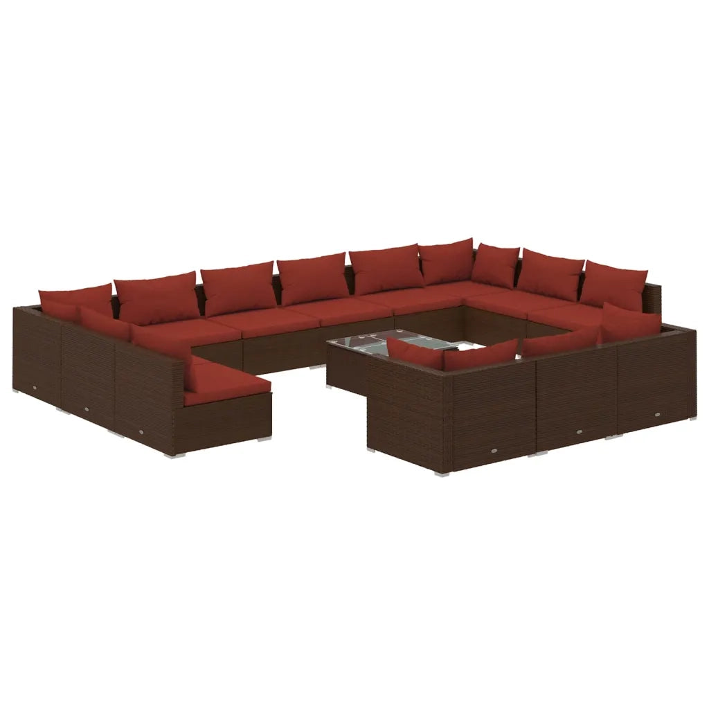 Set Divani da Giardino 14 pz con Cuscini in Polyrattan Marrone 3102115
