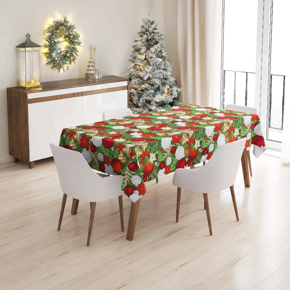 Tovaglia Cucina Natalizia Campanelle Palline Natale Plastificata Antimacchia Moderna - 140x600 Cm