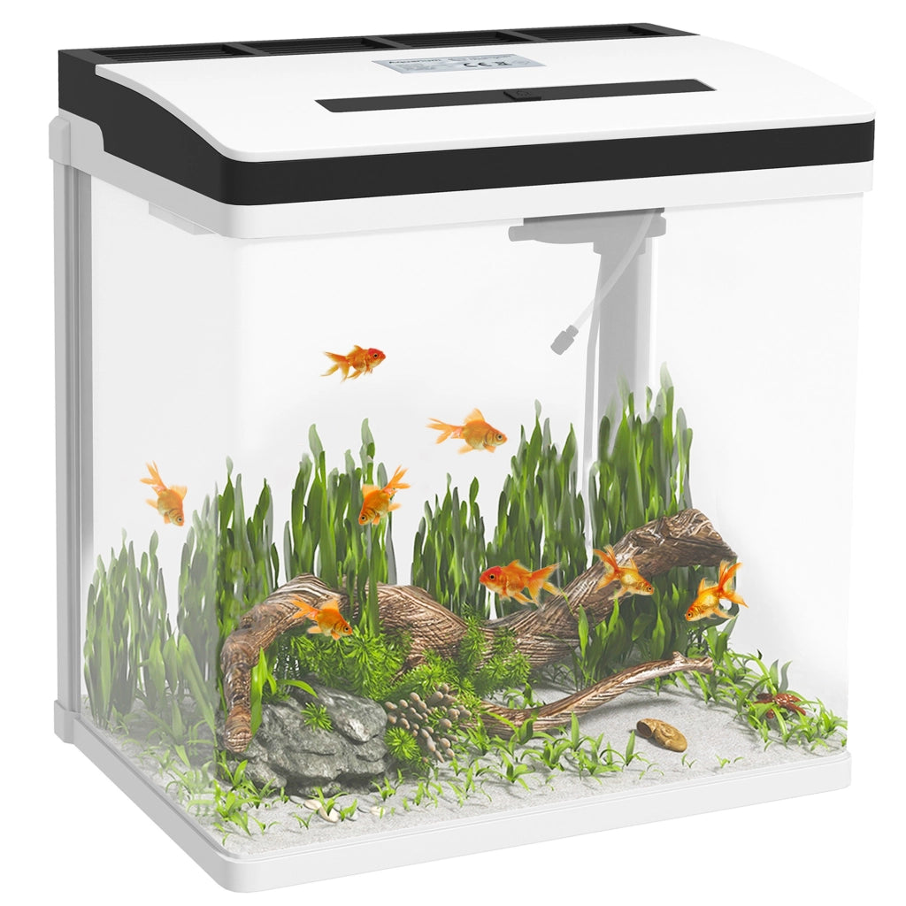 Acquario in Vetro 28L con Filtro Pompa Silenziosa e Luce LED Coperchio per Pesci 38 x 26 x 39,5 cm Bianco