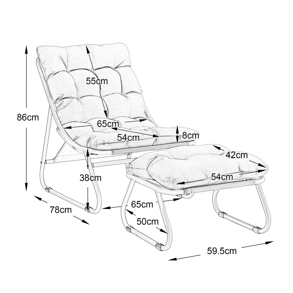 SEDIA Lounge da esterno con pouf 65x78x86 cm acciaio bianco