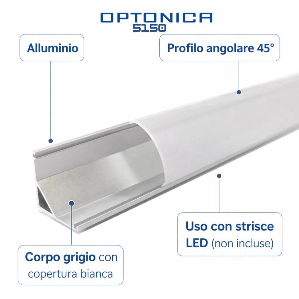 Profilo angolare in alluminio per striscia led 10,5 mm 2 m grigio