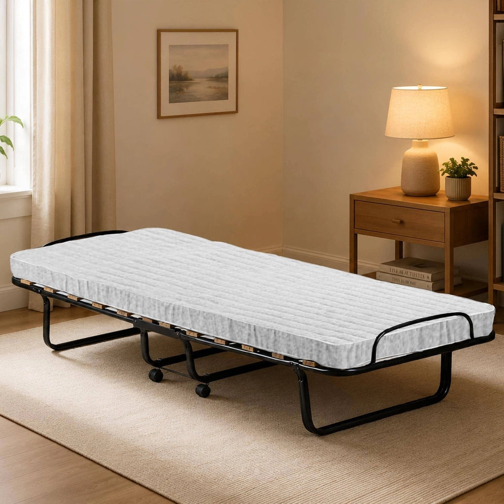 Letto pieghevole Ace, Brandina con rete 15 doghe, Materasso incluso, Lettino salvaspazio, 100% Made in Italy, 80x190h39 cm, Custodia protettiva su richiesta