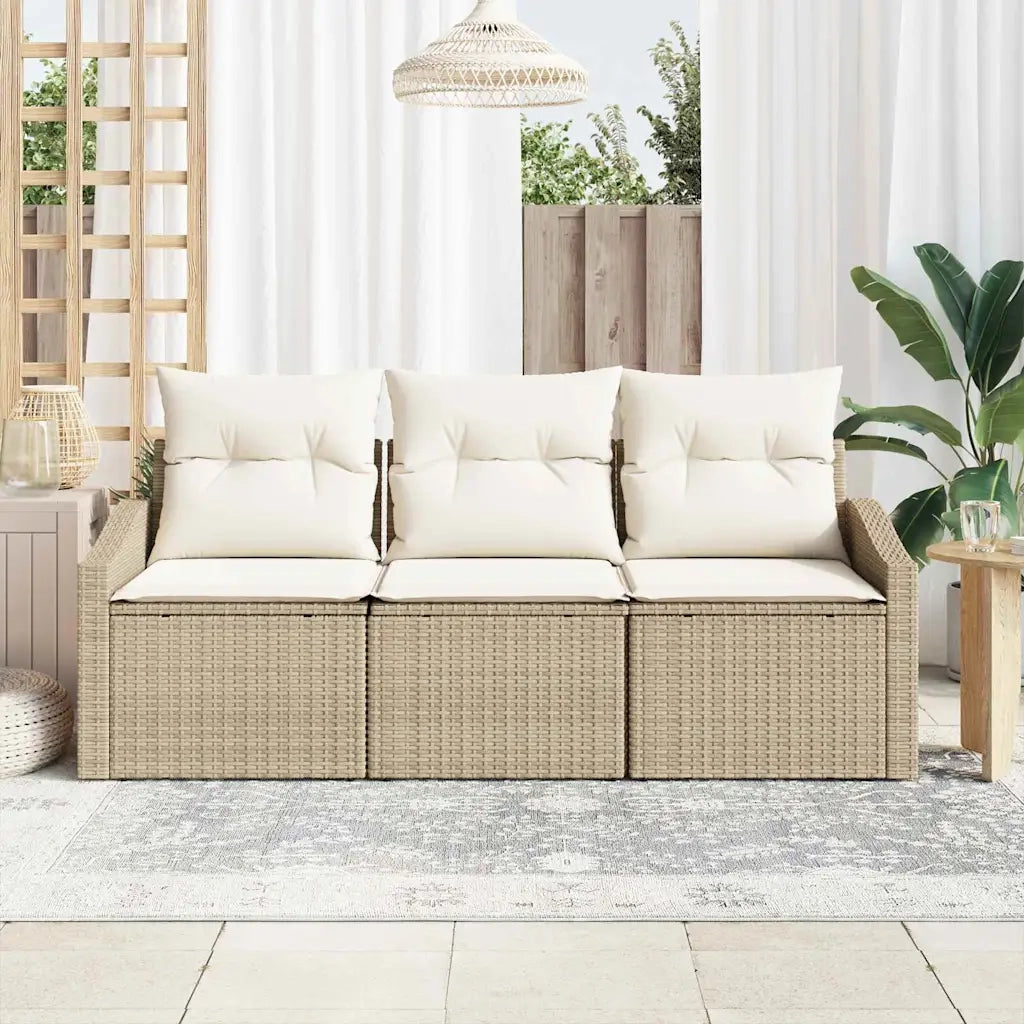 Set Divano da Giardino 3 pcs Beige e Bianco polyrattan 3355250