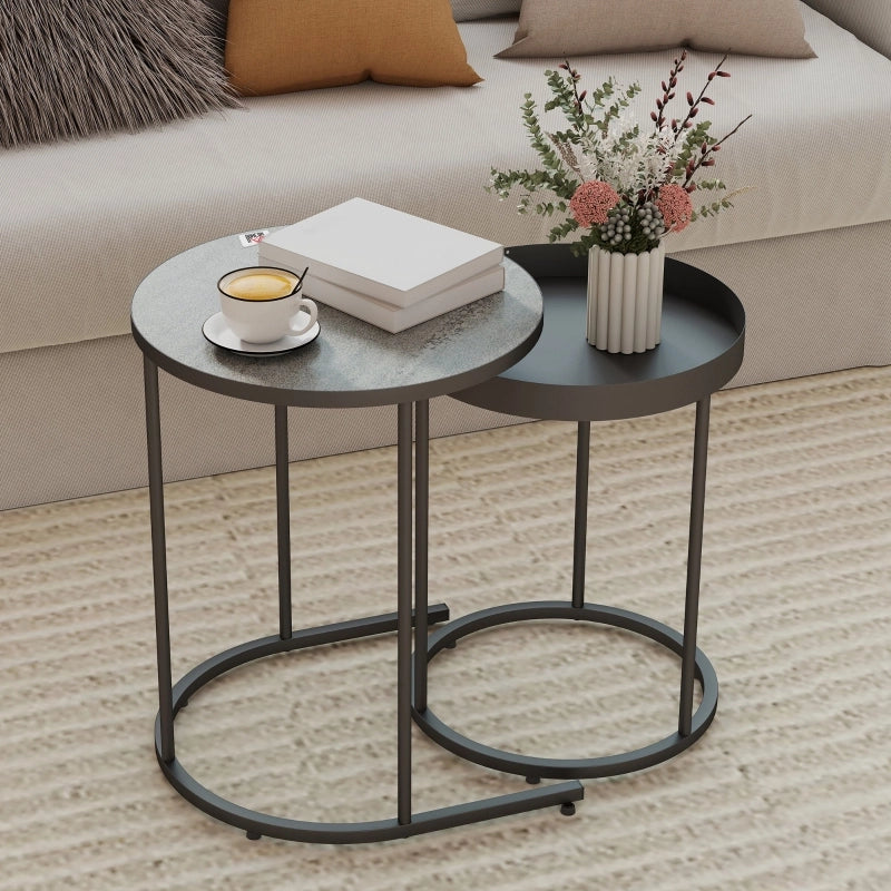 Set di 2 tavolini da salotto sovrapponibili in MDF e metallo grigio