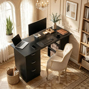 Scrivania per computer in MDF nero 120x49x72 cm con 3 ripiani e 3 cassetti