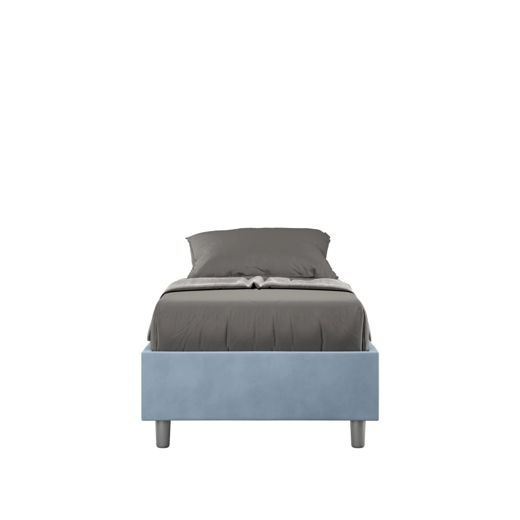 Letto Singolo Sommier 100x190 cm con Rete e Contenitore Azelia Azzurro