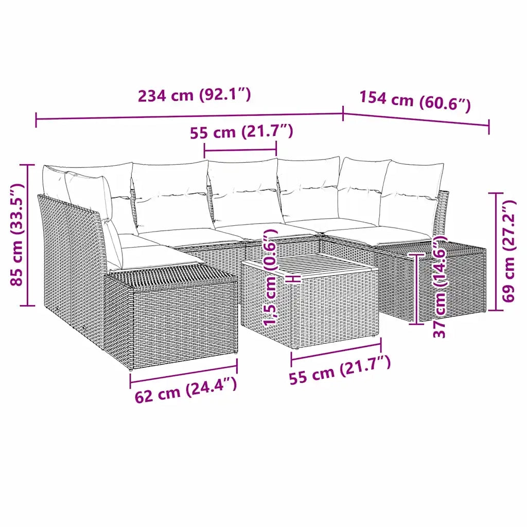Set Divano da Giardino 7 pcs Beige e Grigio Chiaro polyrattan 3356579
