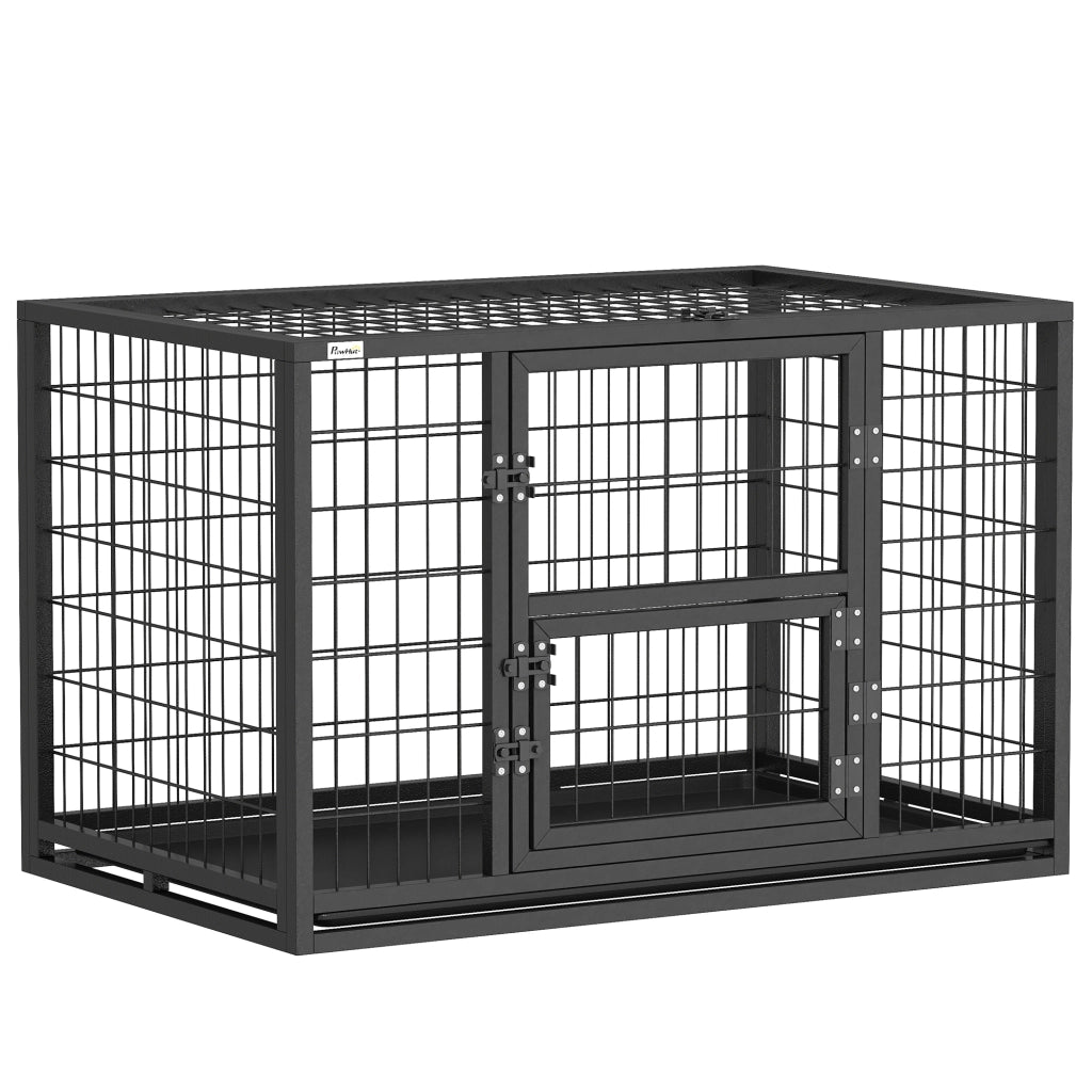 Gabbia per Cani da Interno in Acciaio Robusta Niche con Tetto Apribile e Porta di Nutrizione 94 x 60 x 64 cm Nero