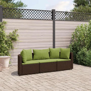 Set Divano da Giardino 3 pz con Cuscini Marrone in Polyrattan