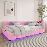 Letto daybed 140x200 cm con contenitore, LED, USB e Type-C, rosa