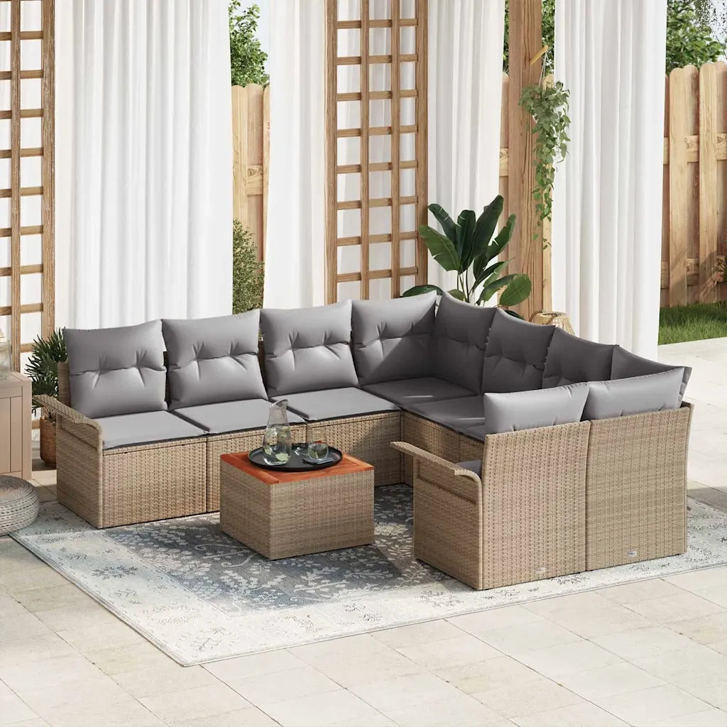 Set Divano da Giardino con cuscino 9 pcs Beige polyrattan 3347308