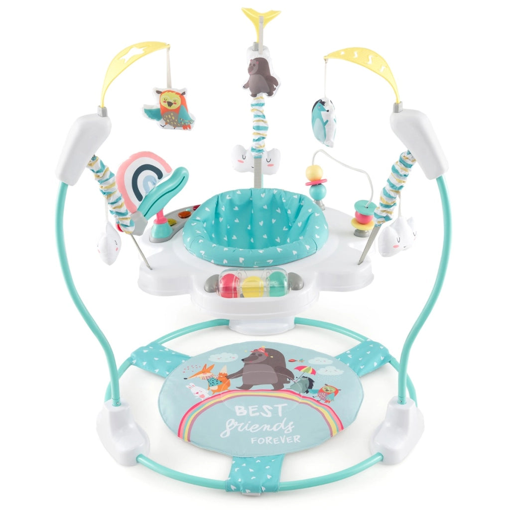 Centro attivit¨¤ per neonati con giocattoli interattivi vassoio musicale, Trottola per bambini regolabile in altezza Bianco e blu