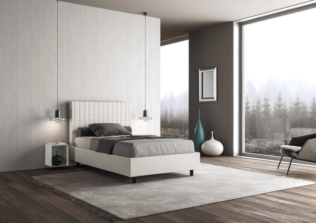 Letto 1 Piazza e Mezzo 130x190 cm con Rete e Contenitore Sunny Bianco