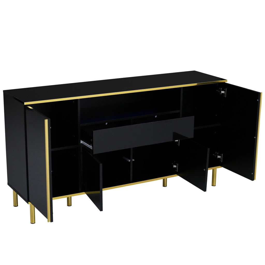 Sideboard nero lucido con LED; 150x40x80 cm; in MDF e truciolare