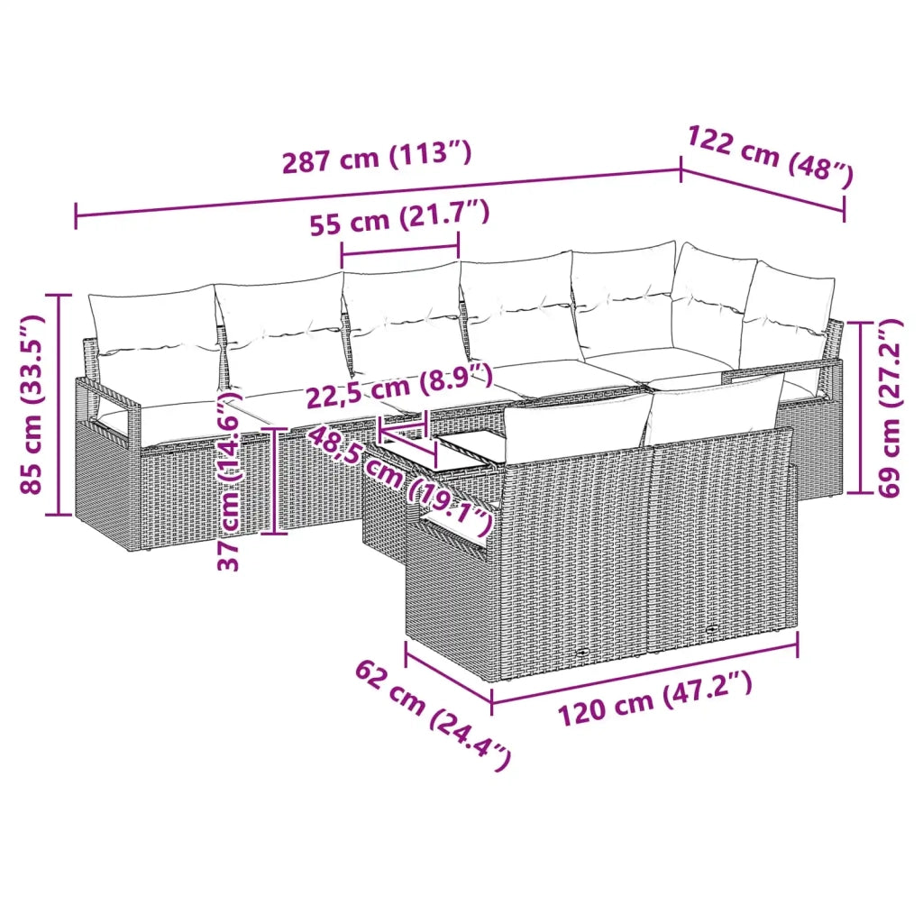 Set di divani 9 pcs Grigio polyrattan 3346445