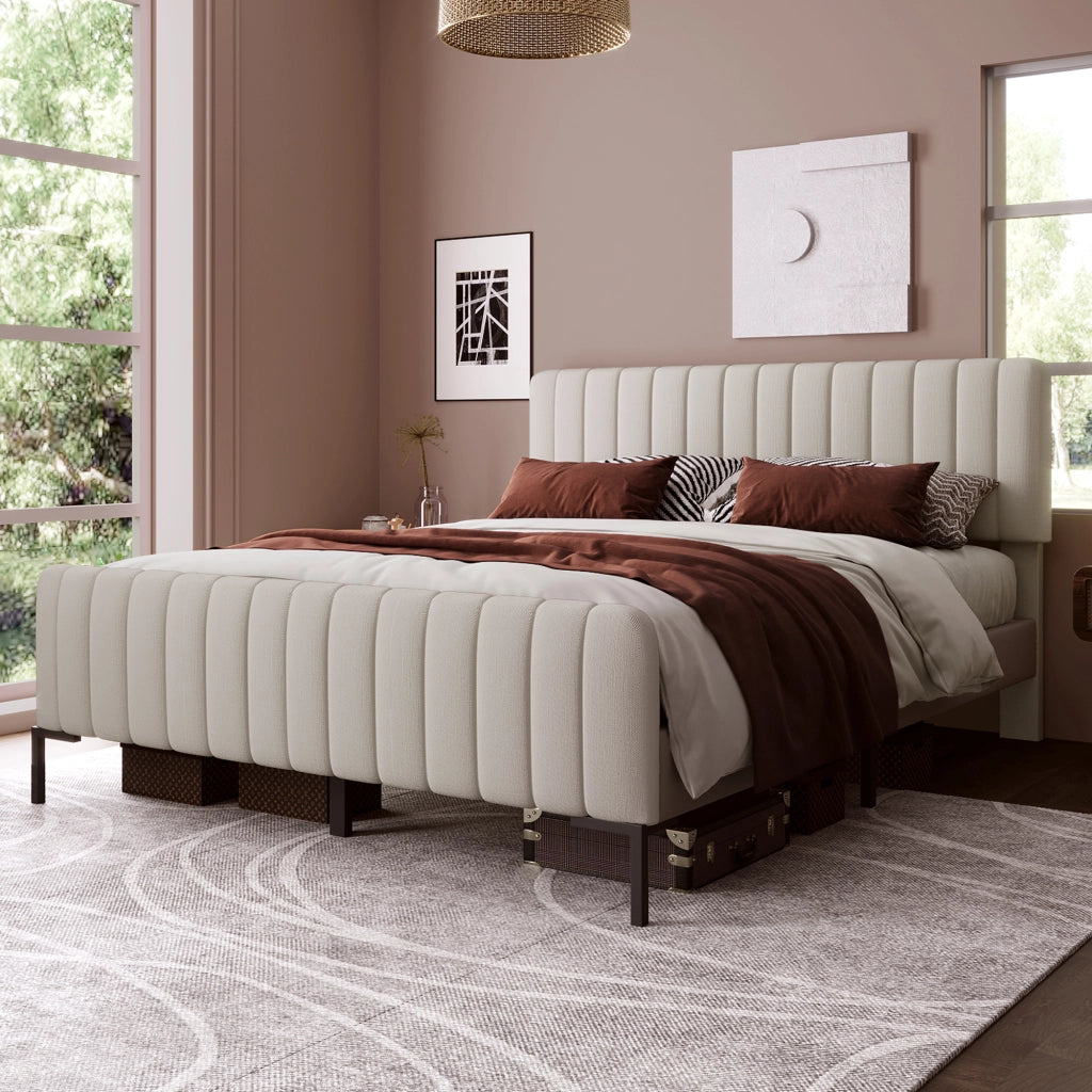 Letto matrimoniale imbottito 180x200 cm con rete a doghe e testiera regolabile