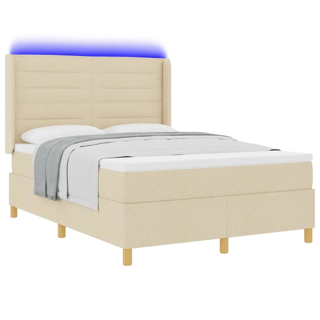 Letto a molle con materasso Crema 140 x 200 cm Tessuto
