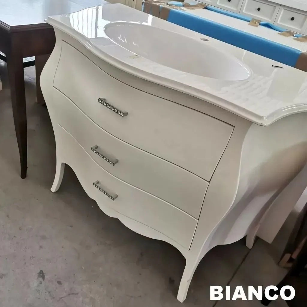 Mobile bagno bombato 3 cassetti grezzo  l.108 p.55 h.82 (3030) - Mobili 2G