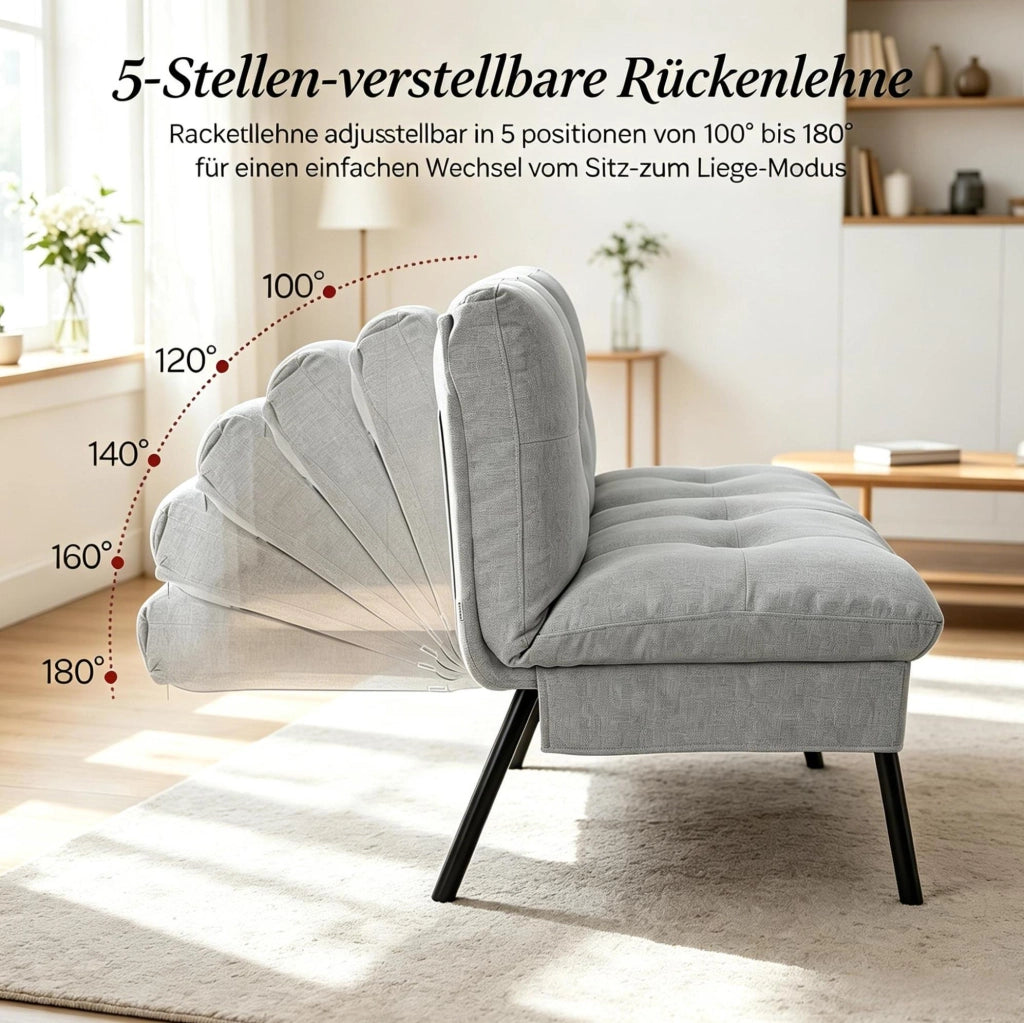 Divano letto 2 posti reclinabile grigio chiaro 176 cm