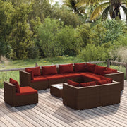 Set Divani da Giardino 10 pz con Cuscini in Polyrattan Marrone 3102651