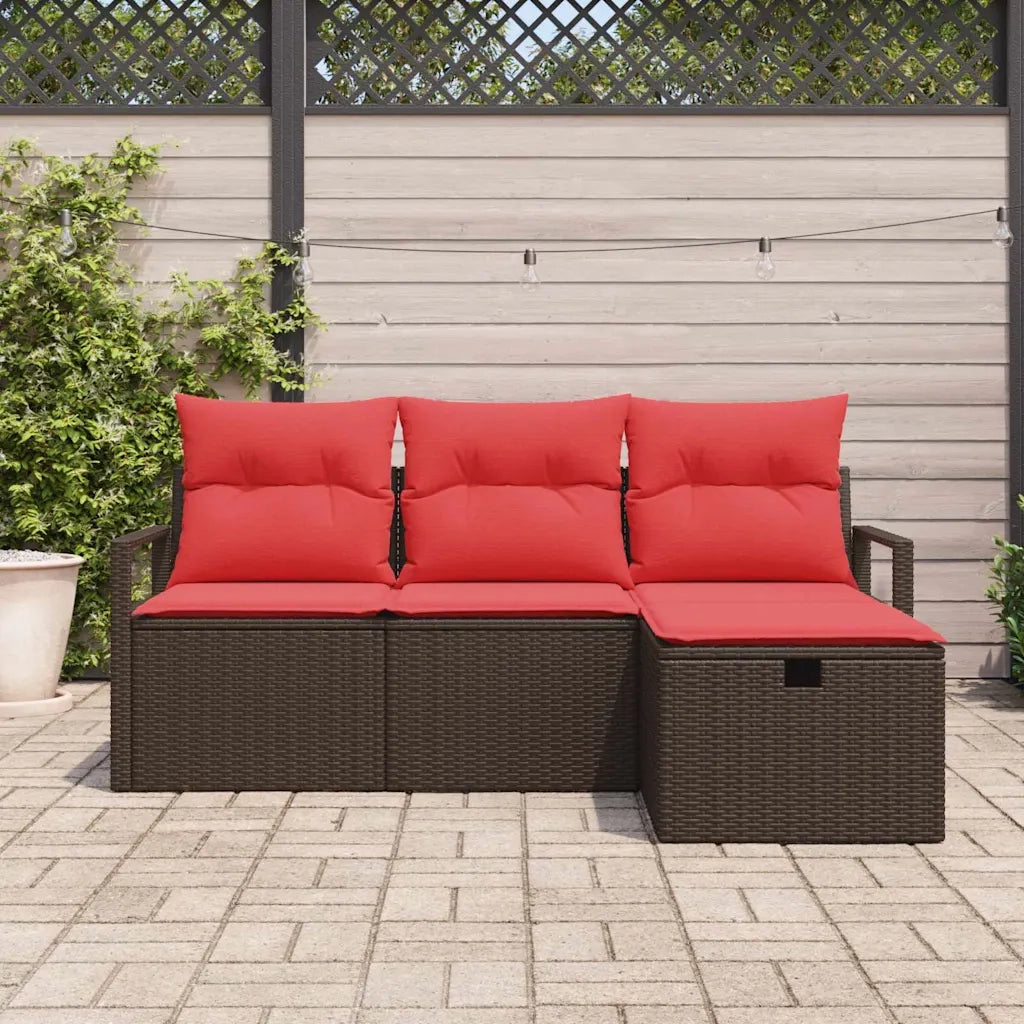 Set di divani con cuscino 4 pcs Marrone e Rosso polyrattan 3359153
