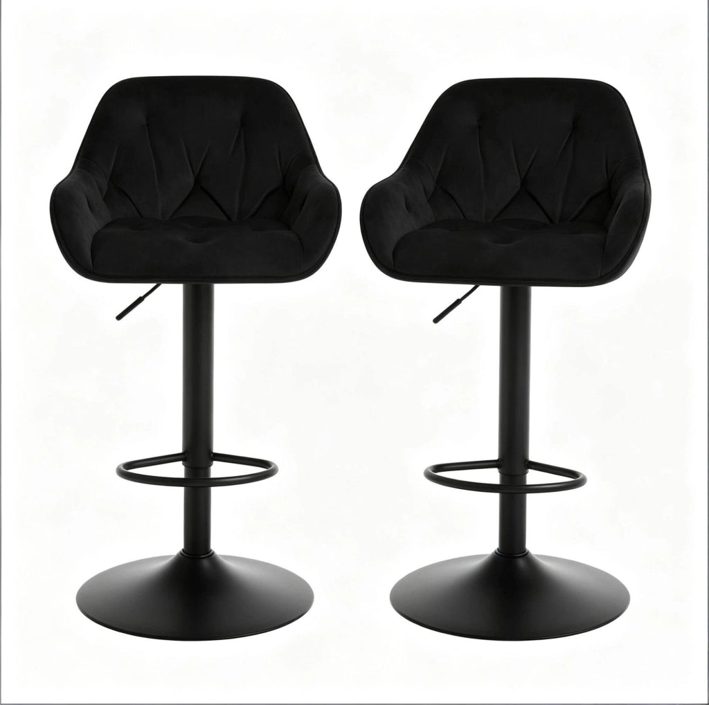 SGABELLO BAR Regolabile 62,5-84 cm in Velluto Nero Set da 2 pezzi