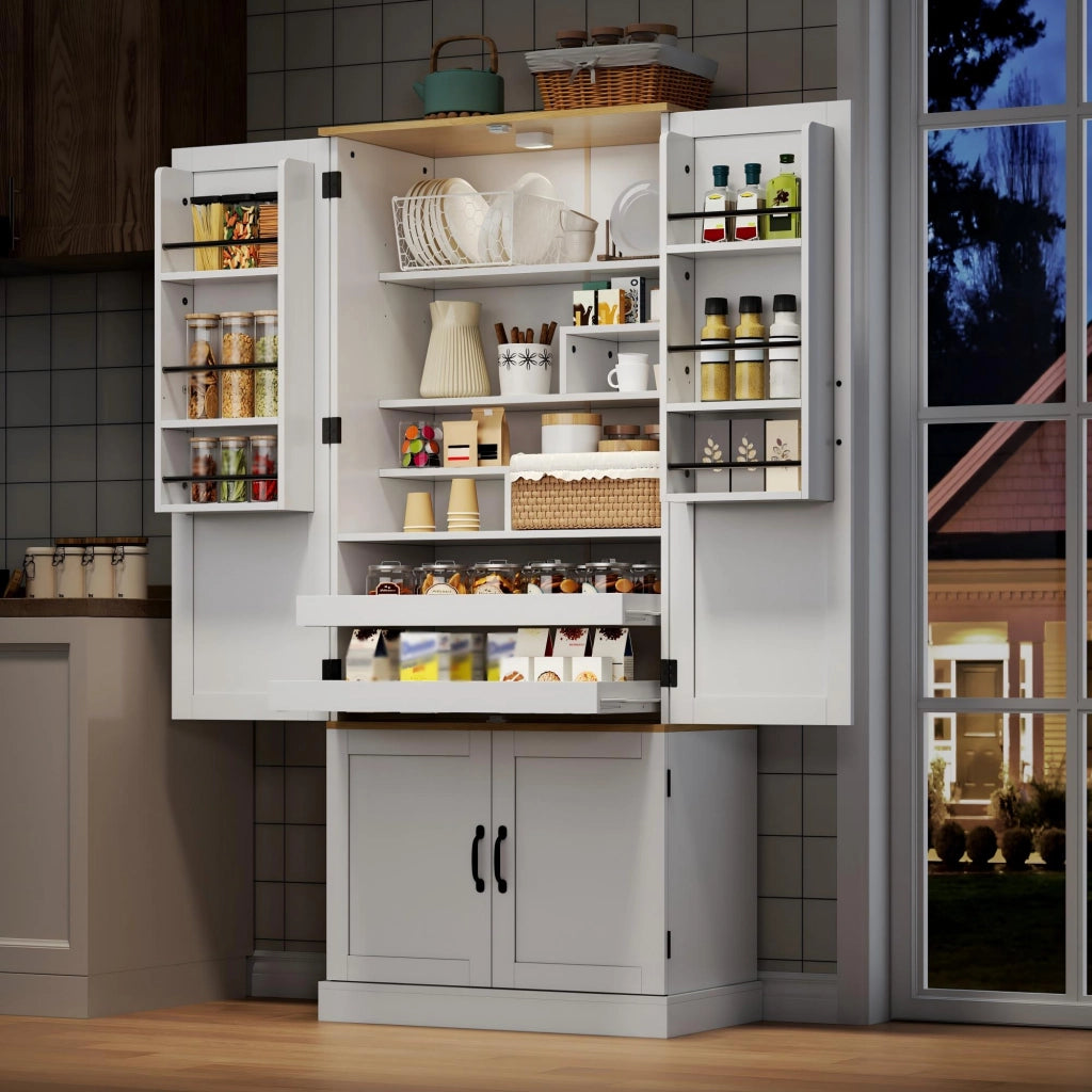 Credenza con cassetti, ripiani regolabili in MDF bianco