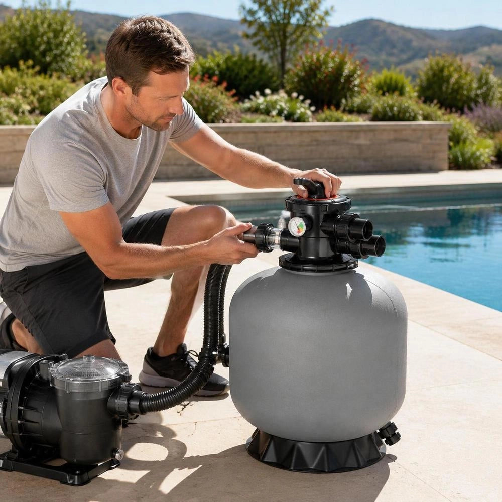 Sand Filter, 20-Inch, 50 GPM Above Inground Swimming Pool Sand Filter System, With 7-Way Multi-Port Valve, Backwash, Rinse, Recirculate, Waste, Winter, Closed Modes, For Above In Ground Pools
