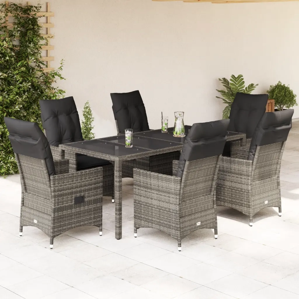 Set da Pranzo da Giardino 7 pz con Cuscini in Polyrattan Grigio 3276741