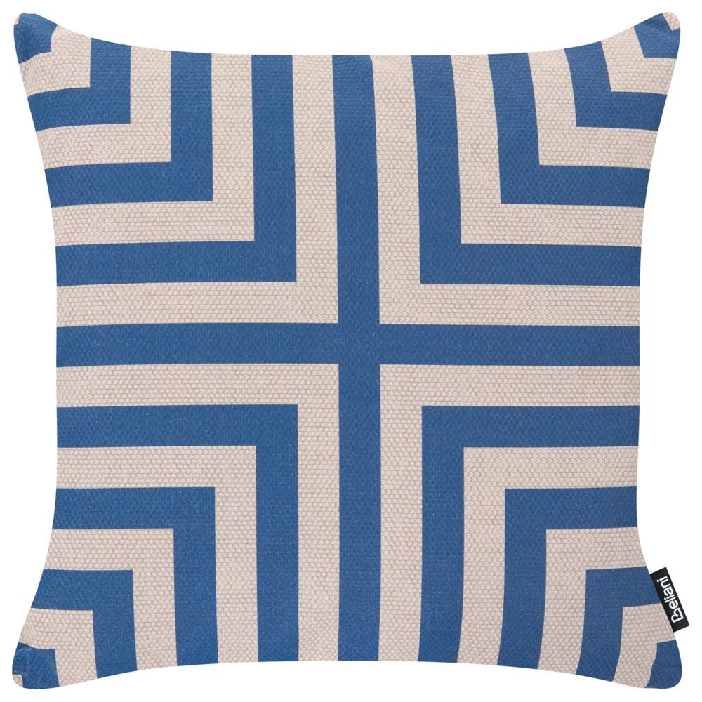 Set di 3 cuscini da esterno blu e beige in olefina decorativi per giardino