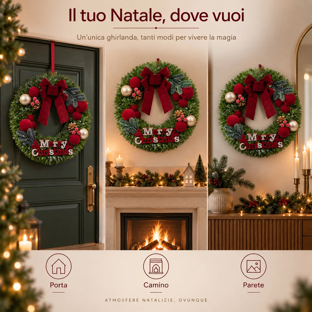 Corona Ghirlanda Natalizia 50cm Decorazione Addobbo di Natale da Porta Parete