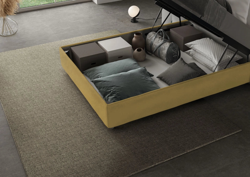 Letto 1 Piazza E Mezzo 130x210 cm con Rete Imbottito in Microfibra Appia Large Ocra